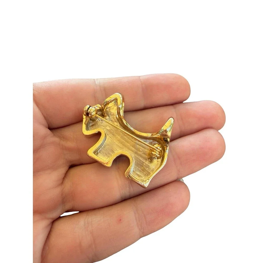 Vintage Jewelry Gold Tone Scotty Dog Brooch Scottish Terrier Pendant - Picture 3 of 3
